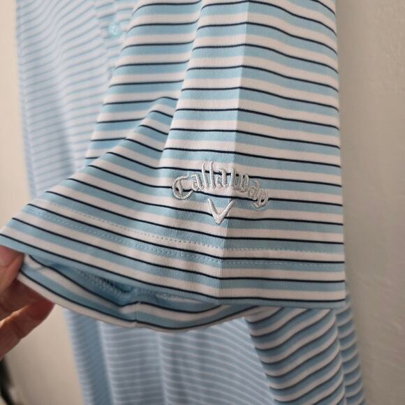 Callaway Opti Dry Men Polo Shirt Blue Stripe Golf Outdoor Activewear Wicking L - Picture 10 of 12